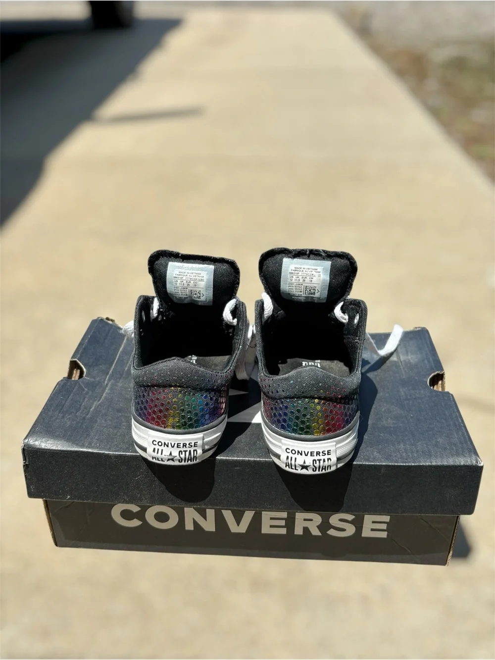 Converse Kids Low-Top Sneakers in Black with Rainbow Sequin